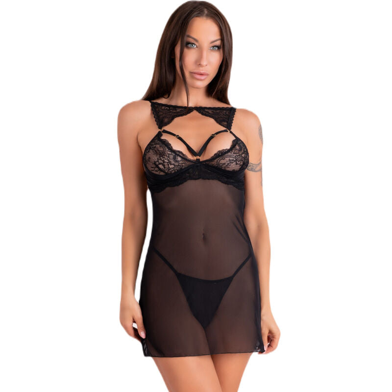 LIVCO CORSETTI SETS Krolina Lc 90734 Chemise + String Noir S/M - Aura Intime