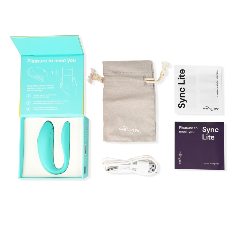 WE-VIBE Sync Lite Stimulateur Clitoris Turquoise — accessoires inclus