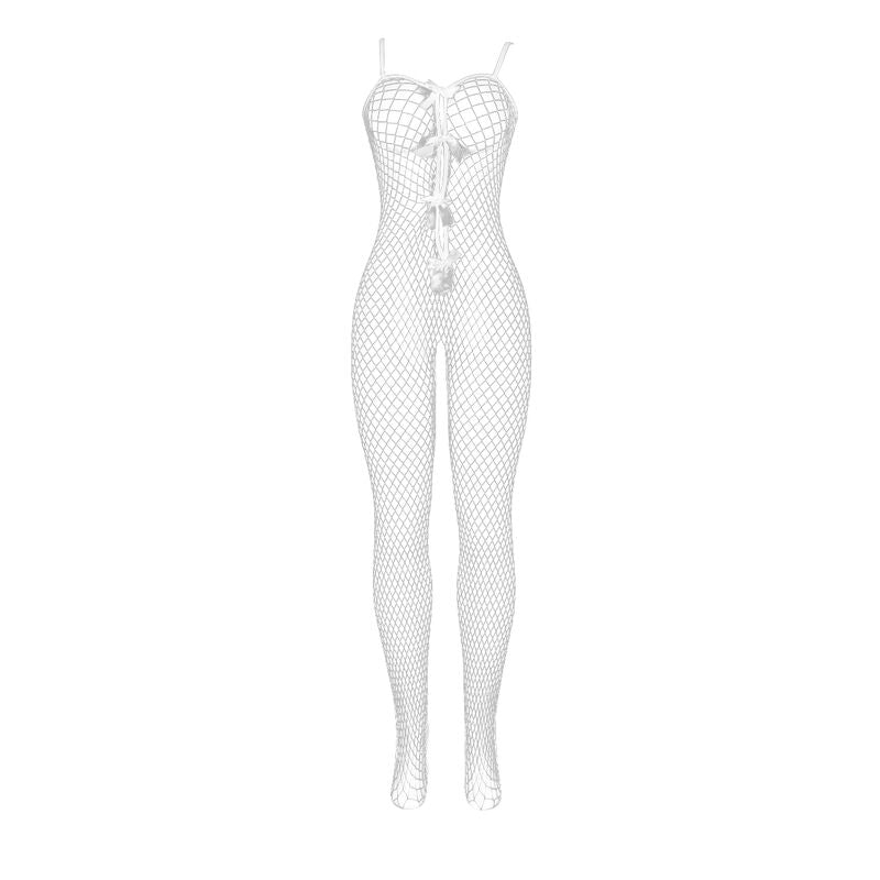 SUBBLIME BODYSTOCKINGS 951740 Bodystocking Resille Blanche Entrejambe Noeuds Tai... — accessoires inclus
