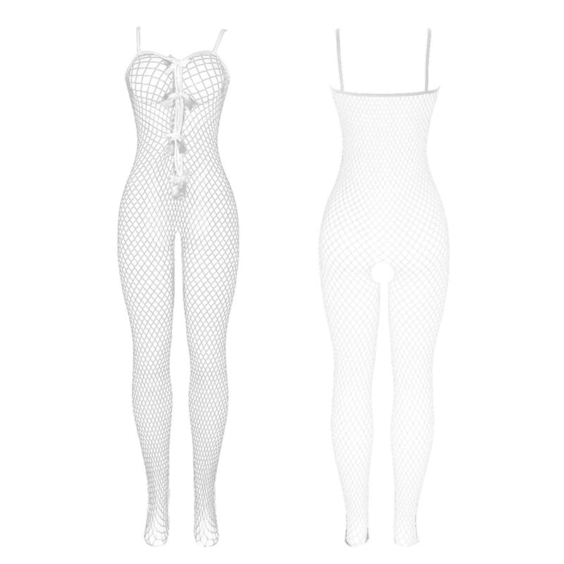 SUBBLIME BODYSTOCKINGS 951740 Bodystocking Resille Blanche Entrejambe Noeuds Tai... — vue arrière