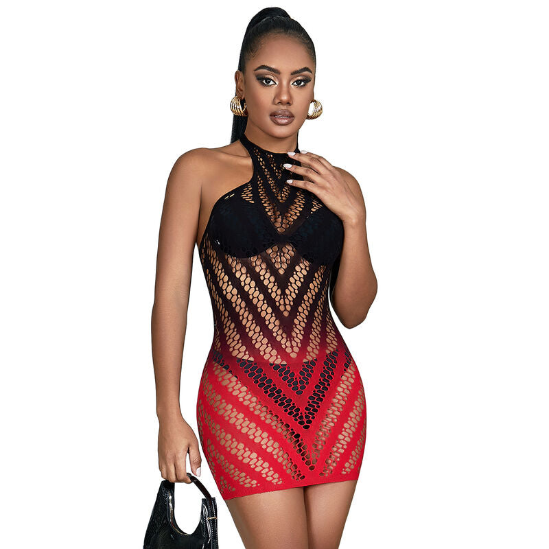 SUBBLIME DRESSES 952242 Robe Résille Élastique Dégradé Rouge Noir Taille U... - Aura Intime