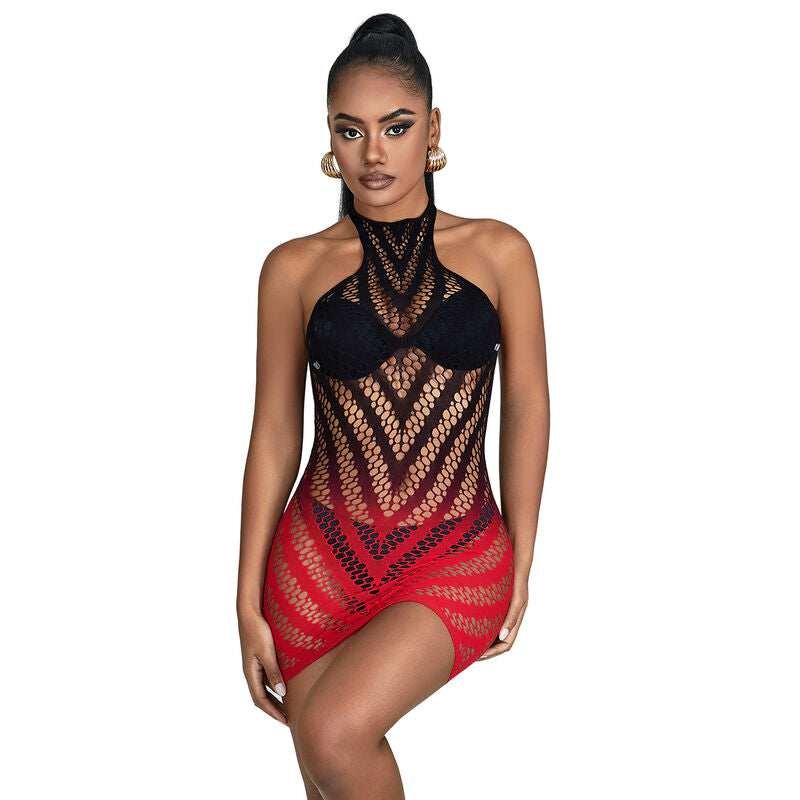 SUBBLIME DRESSES 952242 Robe Résille Élastique Dégradé Rouge Noir Taille U... — accessoires inclus