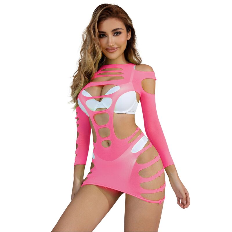 SUBBLIME DRESSES 952273 Robe Résille Élastique Manches Longues Rose Taille... - Aura Intime