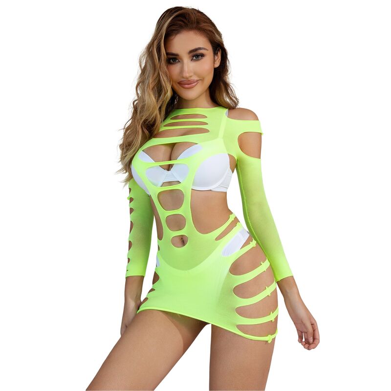 SUBBLIME DRESSES 952280 Robe Résille Élastique Manches Longues Vert Taille... — accessoires inclus