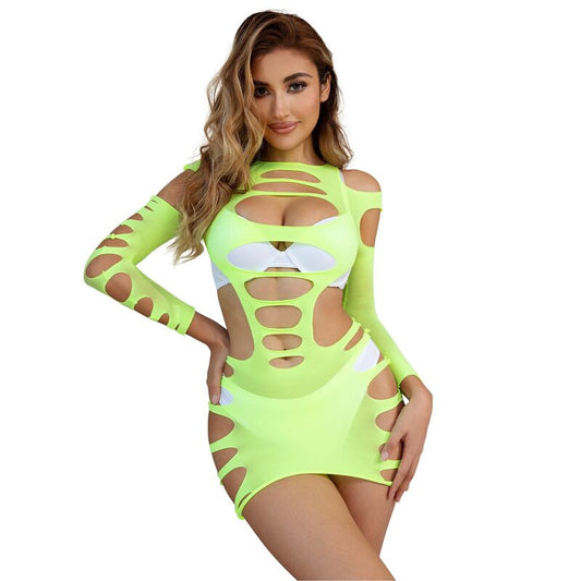 SUBBLIME DRESSES 952280 Robe Résille Élastique Manches Longues Vert Taille... - Aura Intime
