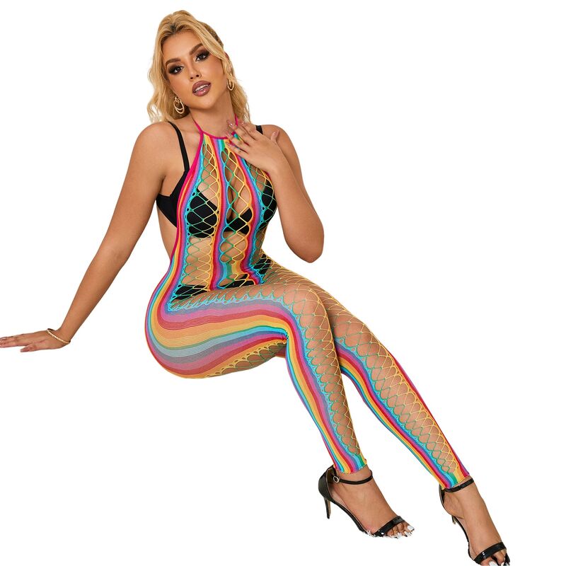 SUBBLIME BODYSTOCKINGS 952358 Bodystocking Col Dos Nu Maille Arc--Ciel Xs/M — accessoires inclus