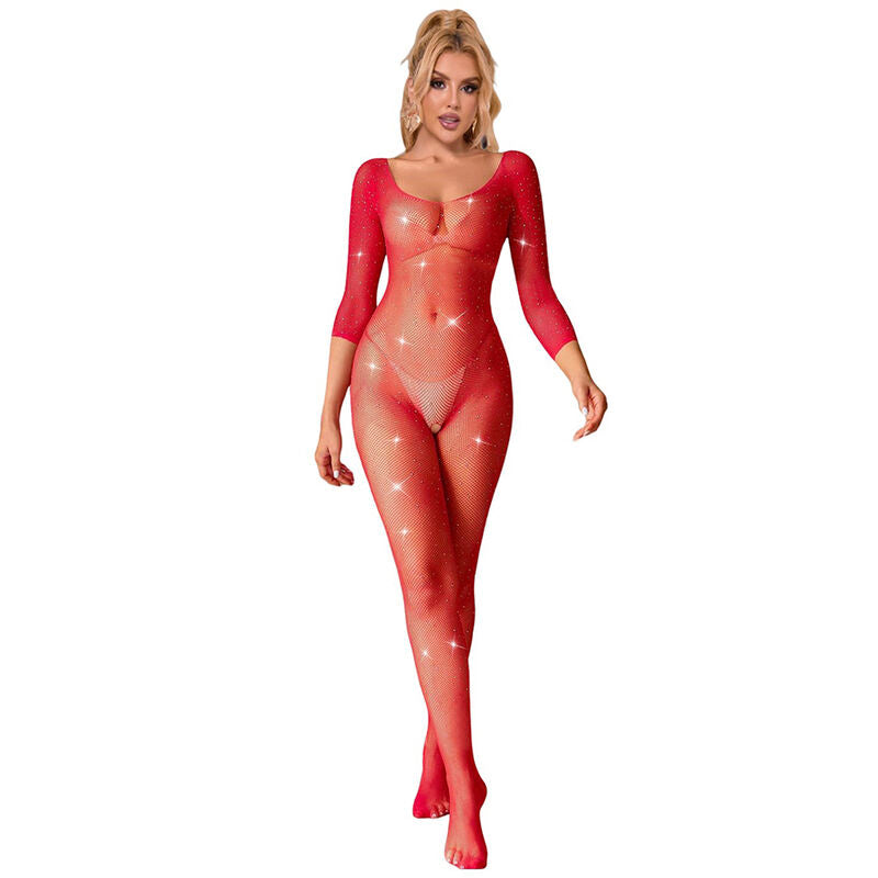 SUBBLIME BODYSTOCKINGS 952419 Bodystocking Résille Losanges Manches Longues Roug... - Aura Intime