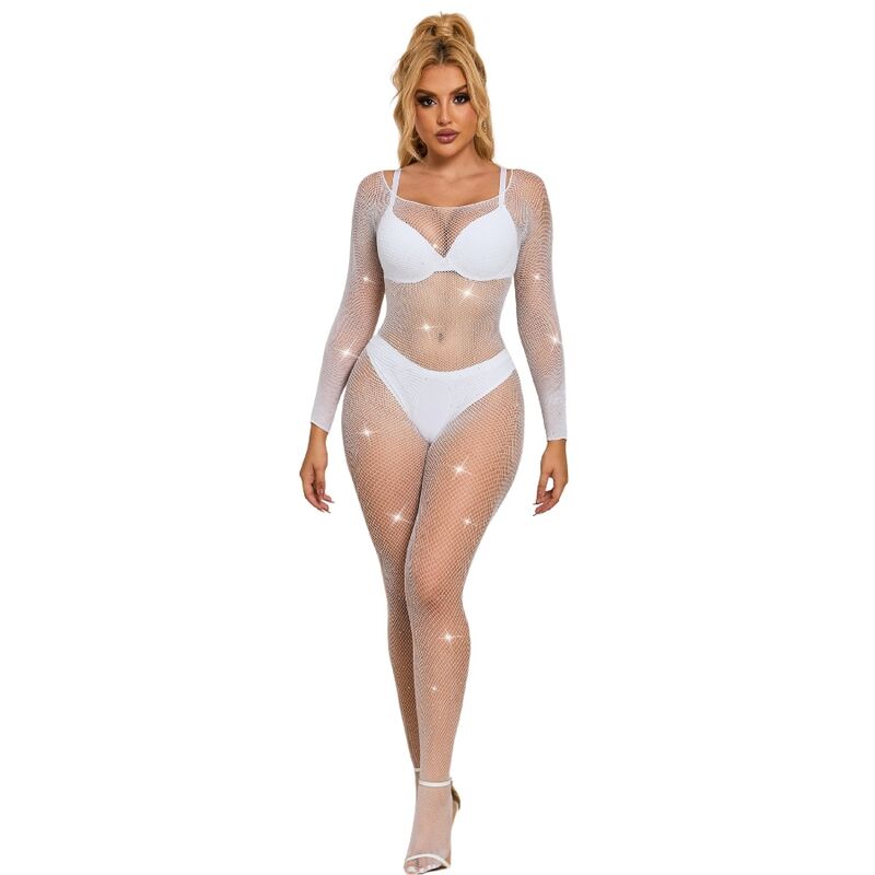 SUBBLIME BODYSTOCKINGS 952396 Bodystocking Resille Losanges Manches Longues Blan... - Aura Intime