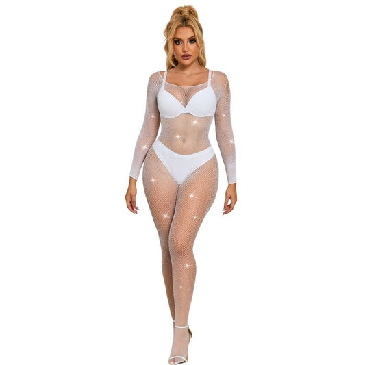 SUBBLIME BODYSTOCKINGS 952396 Bodystocking Resille Losanges Manches Longues Blan... - Aura Intime