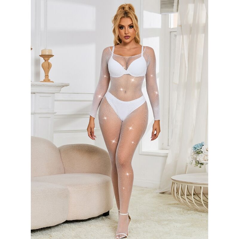 SUBBLIME BODYSTOCKINGS 952396 Bodystocking Resille Losanges Manches Longues Blan... — vue arrière