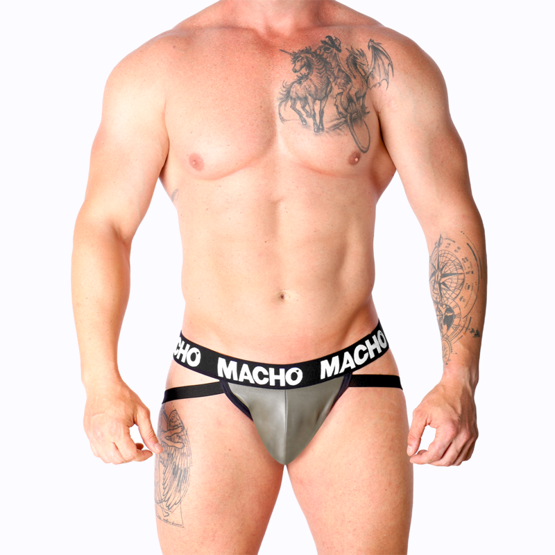 MACHO UNDERWEAR Mx27Gr Jock Cuir Gris Beige L — vue détaillée