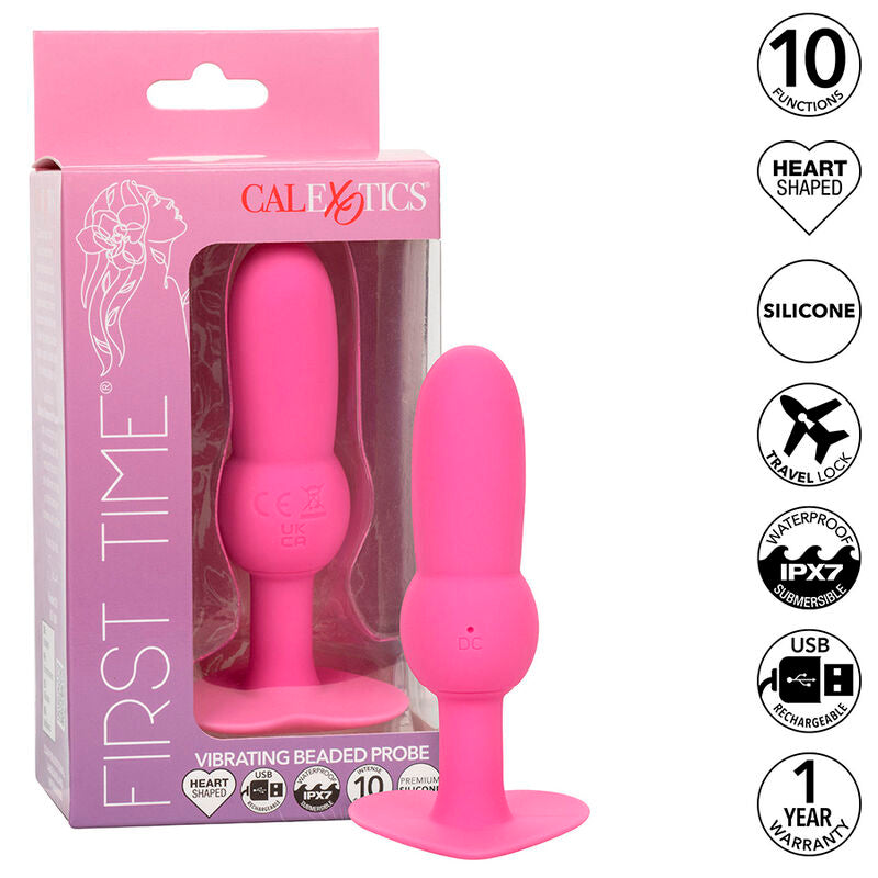 CALEXOTICS FIRST TIME SONDE ANAL PLUG PERLÉE 10 VIBRATIONS ROSE - Aura Intime