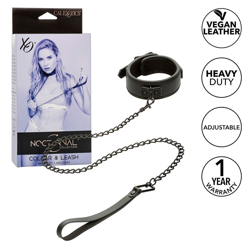 CALEXOTICS Nocturnal Collier Laisse Cuir Réglable Noir - Aura Intime