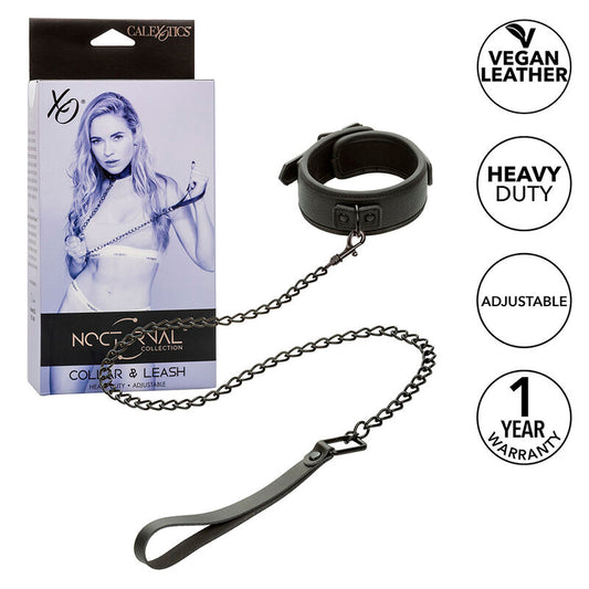 CALEXOTICS Nocturnal Collier Laisse Cuir Réglable Noir - Aura Intime