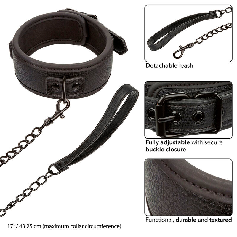 CALEXOTICS Nocturnal Collier Laisse Cuir Réglable Noir — vue arrière