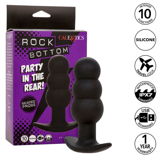 CALEXOTICS - Rock Bottom Plug Anal Perlé 10 Vibrations Silicone Noir