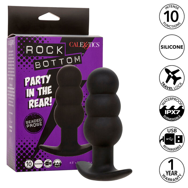 CALEXOTICS ROCK BOTTOM PLUG ANAL PERLÉ 10 VIBRATIONS SILICONE NOIR - Aura Intime
