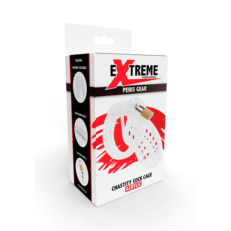 HIDDEN DESIRE Extreme Cage Chasteté Acrylique Réglable Transparent — accessoires inclus