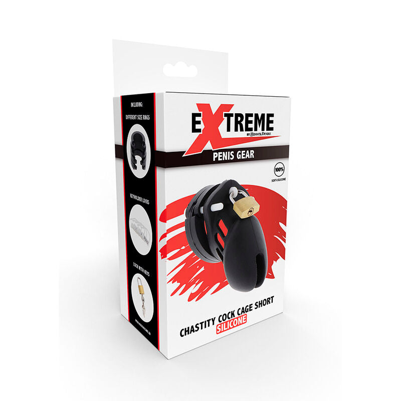 HIDDEN DESIRE Extreme Cage Chasteté Silicone Taille S Noir — accessoires inclus