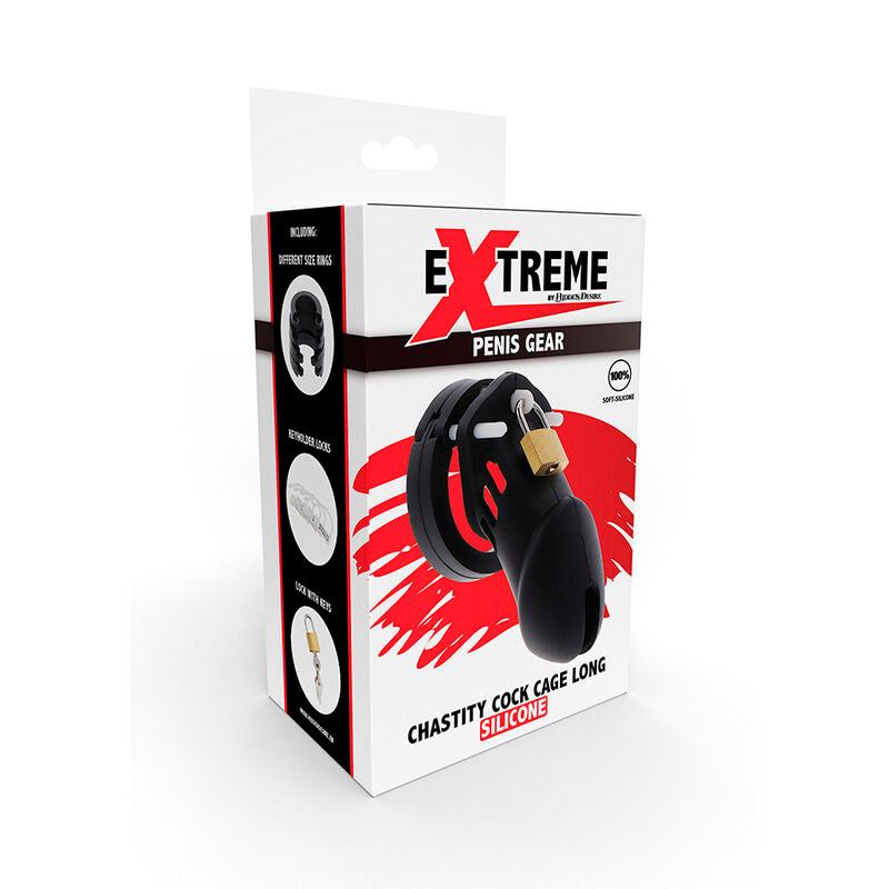 HIDDEN DESIRE Extreme Cage Chasteté Silicone Taille L Noir — accessoires inclus