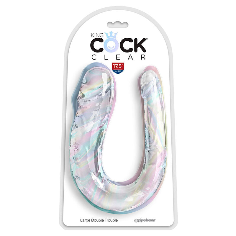 KING COCK DOUBLE TROUBLE DOUBLE GODE 44 CM TRANSPARENT — vue détaillée