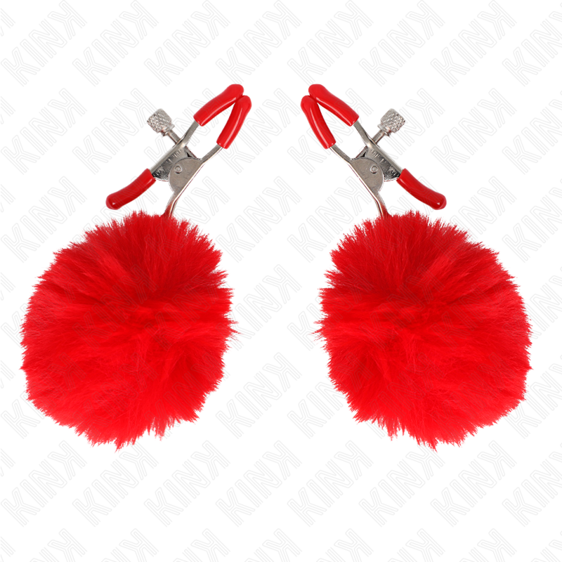 KINK NIPPLE GRIP Pince A Meton Boule Fausse Fourrure Rouge 6 Cm — vue détaillée