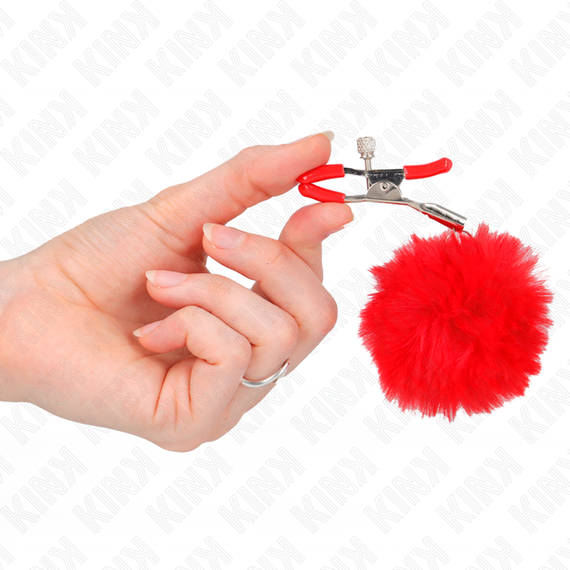 KINK NIPPLE GRIP Pince A Meton Boule Fausse Fourrure Rouge 6 Cm — vue arrière