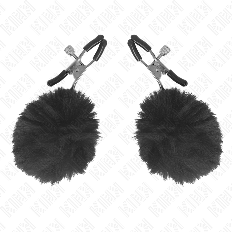 KINK NIPPLE GRIP Pince A Meton Boule Fausse Fourrure Noir 6 Cm - Aura Intime