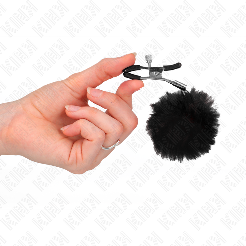 KINK NIPPLE GRIP Pince A Meton Boule Fausse Fourrure Noir 6 Cm — vue arrière