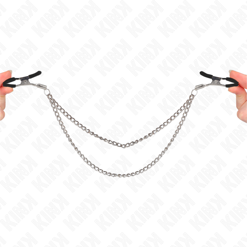 KINK NIPPLE GRIP Pinces À Teteaux 2 Chaînes Épaisses Argent 20/23 Cm - Aura Intime