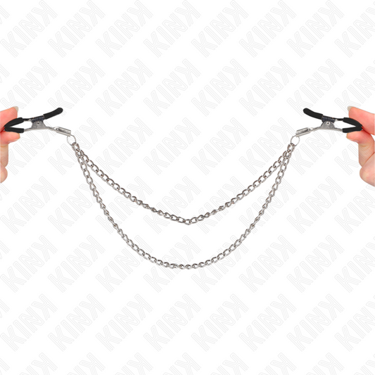 KINK NIPPLE GRIP Pinces À Teteaux 2 Chaînes Épaisses Argent 20/23 Cm - Aura Intime