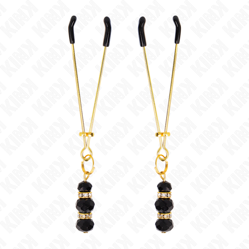 KINK NIPPLE GRIP Pinces À Teton Fines Or 3 Billes Verre Noir 7 Cm — vue détaillée