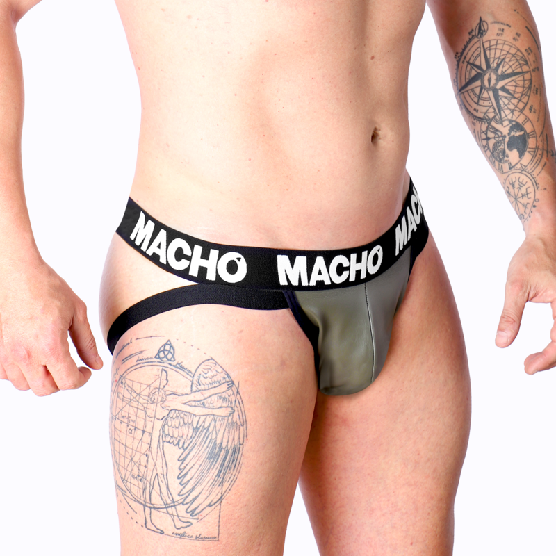 MACHO UNDERWEAR Mx27Gr Jock Cuir Gris Beige Xl — vue détaillée