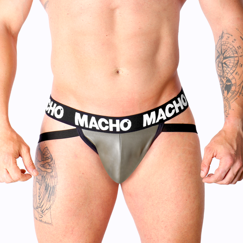 MACHO UNDERWEAR Mx27Gr Jock Cuir Gris Beige Xl - Aura Intime