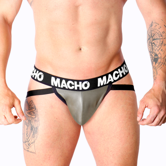 MACHO UNDERWEAR Mx27Gr Jock Cuir Gris Beige Xl - Aura Intime