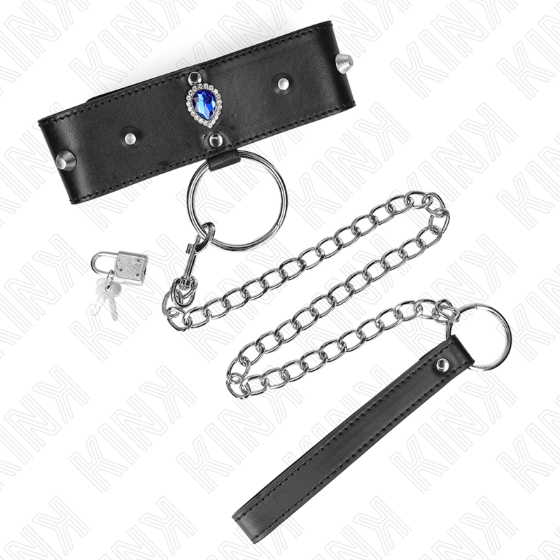 KINK COLLAR & GAG Collier 65 Cm Bracelet Diamants Bleu Ajustable 36-43 Cm X... — vue détaillée