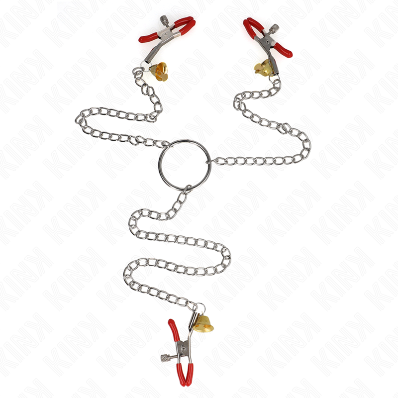 KINK NIPPLE GRIP Pinces À Tamelon Clito Bell Triple Rouge Chaine 30 Cm - Aura Intime