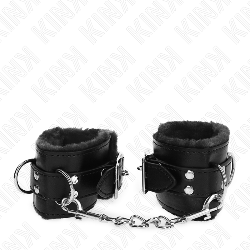 KINK WRIST RESTRAINT Appui-Poignets Doublés Fourrure Noir Ceinture Noire Régla... — vue alternative