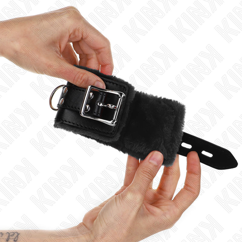 KINK WRIST RESTRAINT Appui-Poignets Doublés Fourrure Noir Ceinture Noire Régla... — vue détaillée