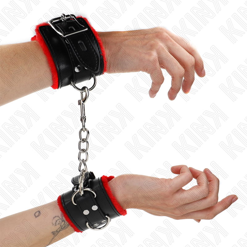 KINK WRIST RESTRAINT Appui-Poignets Doublés Fourrure Trous Carrés Ceinture Rou... - Aura Intime