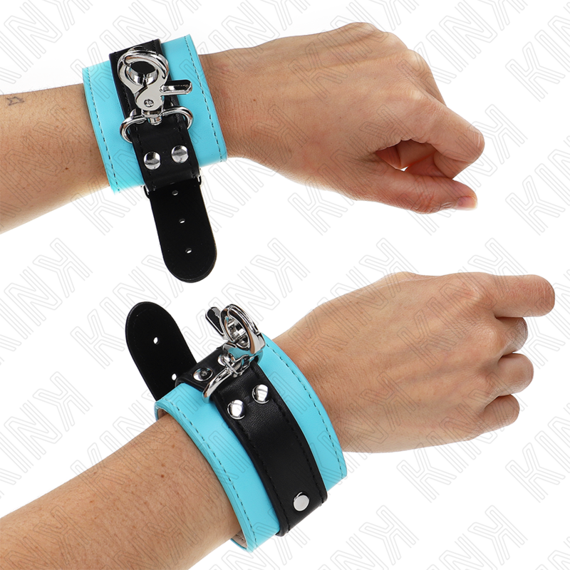KINK WRIST RESTRAINT Appui-Poignets Verrouillables Premium Noir / Bleu Réglabl... - Aura Intime