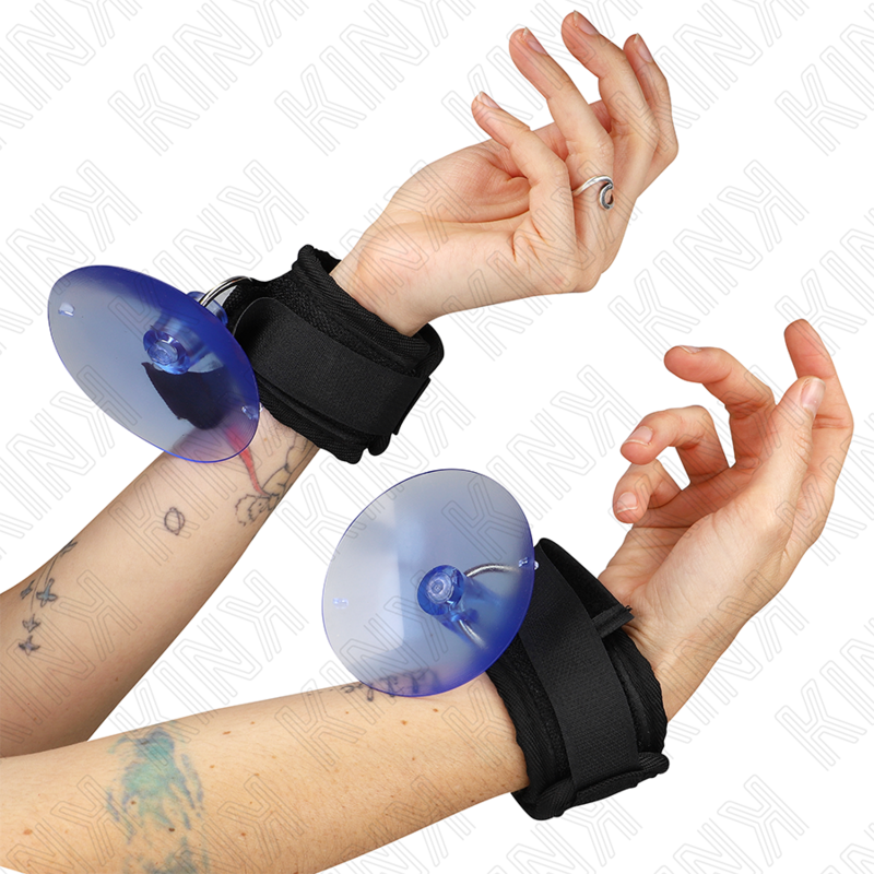 KINK WRIST RESTRAINT Appui-Poignets À Ventouse Noir 29-40 Cm X 5 Cm - Aura Intime