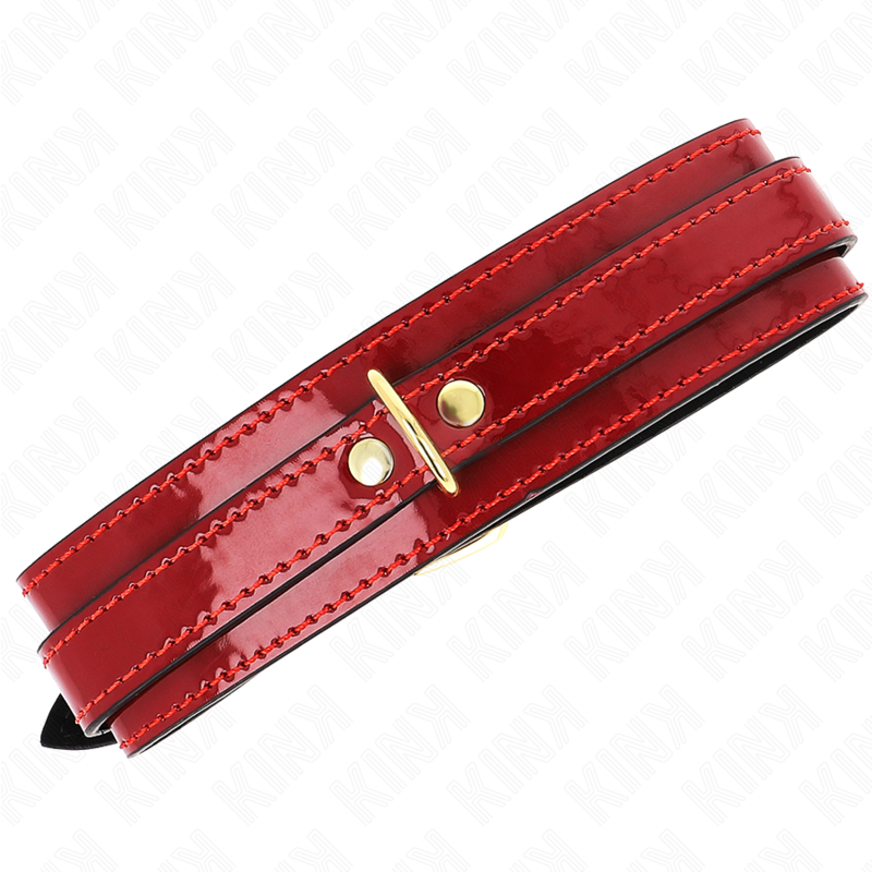 KINK COLLAR & GAG Collier Ajustable Rouge Vin Détails Dorés 29-42,5 Cm X 4 Cm — vue détaillée