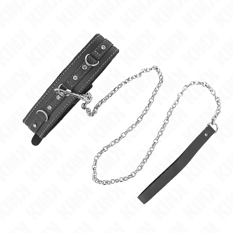 KINK COLLAR & GAG Collier Cuir Pvc Ceinture 105 Cm Rivet Strass 41,5 X 4 Cm — vue détaillée