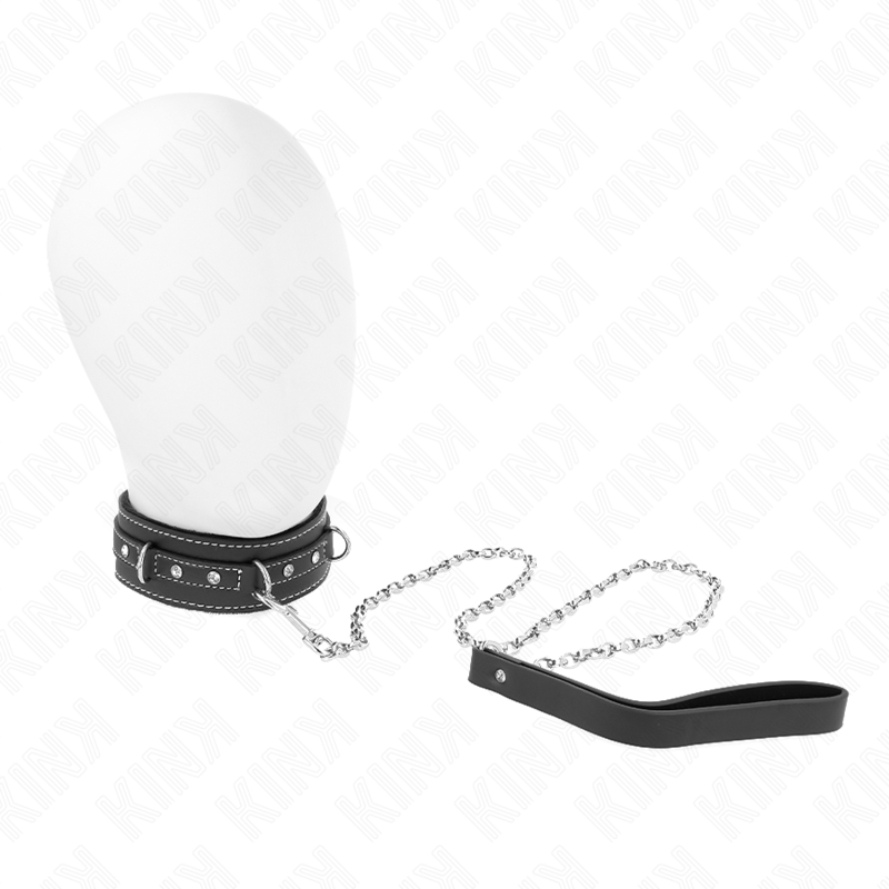 KINK COLLAR & GAG Collier Cuir Pvc Ceinture 105 Cm Rivet Strass 41,5 X 4 Cm - Aura Intime
