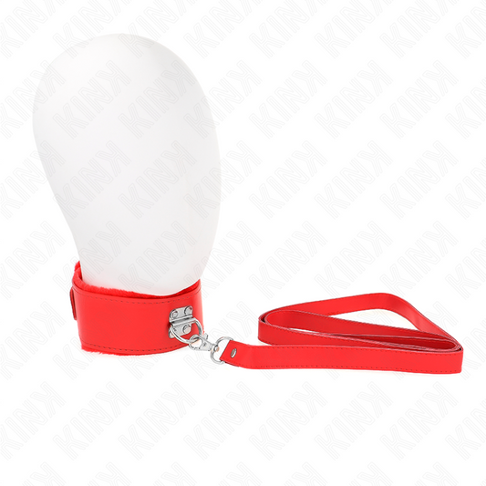KINK COLLAR & GAG Collier Laisse 116 Cm Clous Argentés Modèle 4 Rouge Ajust... - Aura Intime