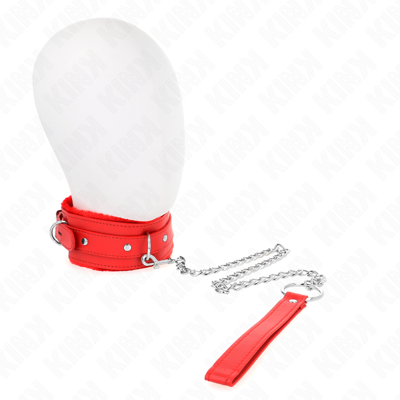 KINK COLLAR & GAG Collier Laisse 65 Cm Restrictions Rouge 36-42 Cm X 5,5 Cm - Aura Intime