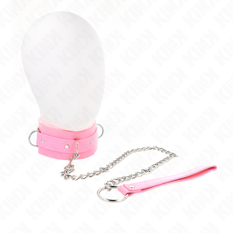 KINK COLLAR & GAG Collier Laisse 65 Cm Restrictions Rose 36-42 Cm X 5,5 Cm - Aura Intime