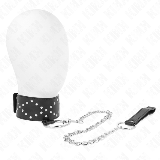 KINK COLLAR & GAG Collier 65 Cm Laisse Clous Argentés Modèle 3 Réglable 36-... - Aura Intime