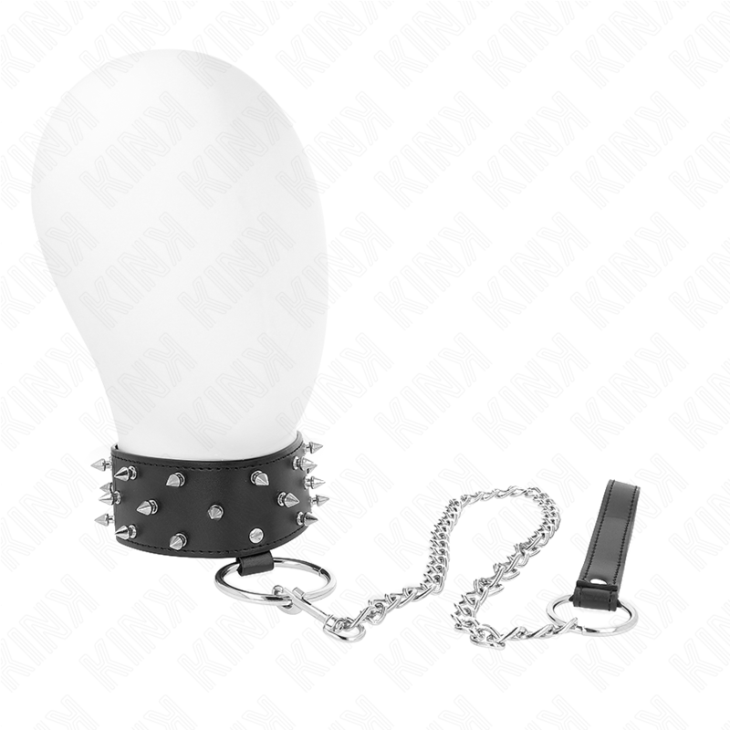 KINK COLLAR & GAG Collier Laisse 65 Cm Clous Argentés Modèle 5 Réglable 36-... - Aura Intime
